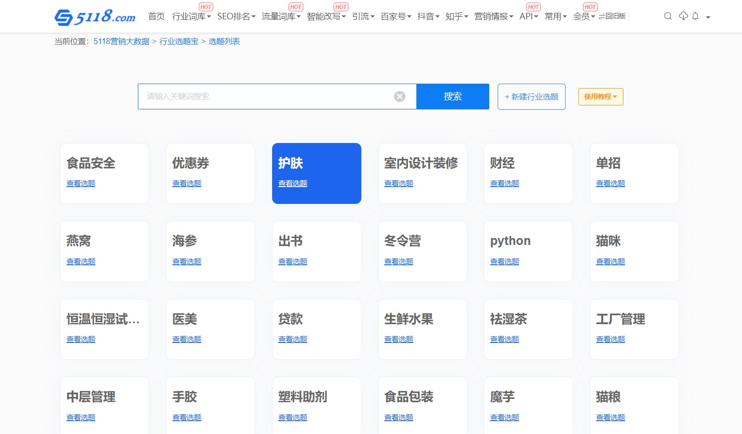 点击已通过审核的行业选题,便可看到基于5118百亿级关键词词库,对已